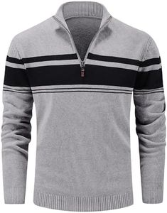 Turtleneck Long Sleeve Men Sweater Shirt Classic Pullover Basic Thermal Sweater Midweight Casual Fall Pullover Multi-Color Striped Tops Sweatshirts Light Grey