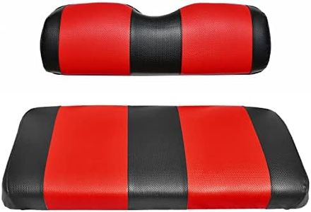 Seat Cover Replacement for EZGO TXT Golf Cart - Front Or Rear Bench Seat - Premium Marine Vinyl - 5 Panel Stitching - Staple On Installation - Two-Tone Golf Cart Seat Covers (Black & Red)