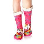 WYTartist Women Slipper Socks Super Soft and Warm Fleece Lined Socks Stripe Cute Animals Winter Socks for Women and Girls (Stars Unicorn)