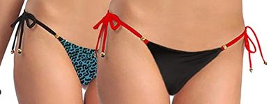 Xs and Os Women's Embellished Bikini Panty (Pack of 2 (Black-red, Animal(Turqoise)), Free Size)