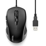 TECKNET Wired Mouse, Mice Wired Optical USB Computer Mouse With 3600 DPI Tracking, Gaming Grade Sensor, 6 Buttons, Business Office Mouse PC/Laptop, Great Mouse for Graphic Design (Black, Medium)