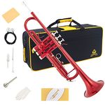 Yasisid Bb Standard Trumpet Set for Beginners or Advanced Students, Brass Musical Wind Instruments with Hard Case, Cleaning Kit, 7C Mouthpiece, Cloth and Gloves (Red)