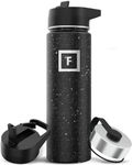 IRON °FLASK Camping & Hiking Hydration Flask, Wide Mouth, 3 Straw Lids, Stainless Steel Outdoor Water Bottle, Double Walled, Insulated Thermos, Metal Canteen - Black Speckle, 22 Oz