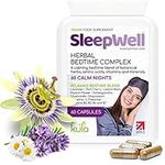 SleepWell Herbal Sleeping Pills for Adults - Enjoy 60 Calm Nights - Natural Sleep Tablets Plus Passion Flower, L-Theanine, Lemon Balm, Lavender, Chamomile, Vitamins B3 B5 B6 B7 – 60 Vegan Capsules.