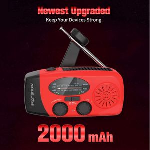 iRonsnow Solar Hand Crank Weather Radio – Portable NOAA AM/FM, LED, SOS, USB Charger, Red