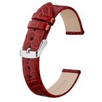 BISONSTRAP Leather Watch Straps, Soft Replacement Bands with Polished Buckle,12mm, Red with Silver Buckle