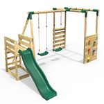 Rebo® Wooden Swing Set with Monkey Bars, Deck and 6ft Slide - Venus Green | OutdoorToys | Kids' Outdoor Wooden Play Equipment for Gardens, Frame and Accessories Included, Weather Resistant