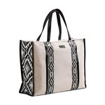 Nestasia Large Black and Beige Handcrafted Nahua Canvas Magazine Multipurpose Tote Bag For Women | Lunch, Office and Shopping Bag (17 x 12 Inch) Retro