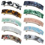 VEGCOO 10 Pieces French Elegant Rectangle Hair Barrettes for Women Girls, Acrylic Tortoise Shell Hair Clips for Thick Hair - Automatic Hairpins with Marble Print