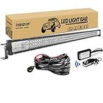 RIGIDON Car Led Light Bar With 12V Strobe Remote Control Wiring Harness Cable Kit, Straight 50 inch 648W, 7D Tri Row Driving Work Lamp for Car Off road Truck SUV 4x4, Flood Spot Combo Beam, 6000K