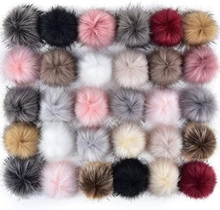 Benkeer 30 Pieces Faux Fox Fur Pom Pom Balls DIY Fur Fluffy Pom Pom with Elastic Loop for Hats Keychains Scarves Gloves Bags Charms Knitting Accessories