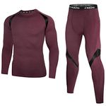 Muezna Men’s Long Johns Thermal Underwear Set, Top and Bottom Underwear Base Layer Soft Fleece Lined Burgundy