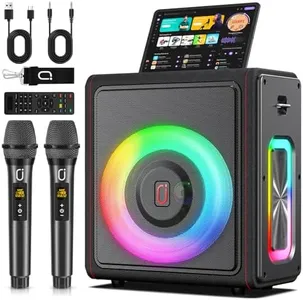 Karaoke Machine, Portable Bluetooth 5.3 Speaker with 2 Wireless Microphones for Adults, PA System with Pitch Correction & Echo Adjustment, Supports TWS/TF Card/USB/AUX/Live/REC for Home Party