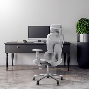 Frido AeroMesh Ergo Chair, Adjustable Armrests & Headrest, Lumbar Support, Breathable Mesh Back Fabric, Customizable Seat Depth & Height, Office Chair for Work, Study, Computer,120 kg Capacity- Grey