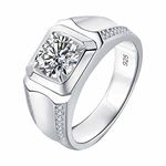 SweetJew Mens Moissanite Wedding Band 925 Sterling Silver Ring For Men 2cttw D Color VVS1 Clarity Brilliant Round Cut Promise Rings for Him Size 7