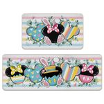 Tailus Easter Cartoon Mouse Kitchen Rugs Set of 2, Bunny Ears Eucalyptus Leaves Butterfly Kitchen Mats Decor, Colorful Stripes Bow Floor Door Mat Home Decorations -17x29 and 17x47 Inch