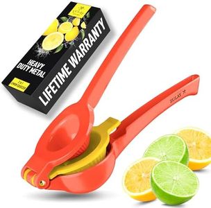 Zulay Metal 2-In-1 Lemon Squeezer Manual - Sturdy, Max Extraction Hand Juicer Lemon Squeezer Gets Every Last Drop - Easy to Clean Manual Citrus Juicer - Easy-to-Use Lemon Juicer Squeezer - Red/Yellow
