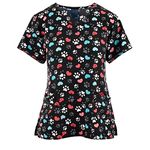 HKUOPW Women's Scrubs Tops Casual Plus Size V-Neck Short Sleeve Cute Print T-Shirts Workwear Blouses Shirt Top with Pockets