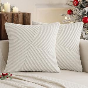 MIULEE Natale Copricuscino Bianco sporco 50x50 2er Set Euro Design Cordless Cuscino Copertura per Cuscino Decorativo Divano Cuscino Soggiorno Ufficio