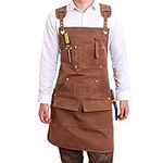 aolaso Canvas Tools Apron, Work Aprons Engineers Carpenter Painting Apron with Pockets & Adjustable Strap Bib Apron for Workshop Coffee Unisex (Brown)