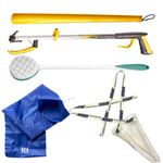 Helping Hand Company 5 Piece Deluxe Hip Kit Post Surgery Kit, Knee and Hip Replacement Recovery Kit. Classic Pro Reacher Grabber 32"/82cm, Soxon Sock Aid, Long Handled Shoe Horn, Exfoliator Sponge