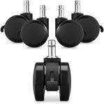 kwmobile Replacement Office Chair Wheels with Brake (Set of 5) - 11mm Stem Wheel Castors with Brakes Casters for Wooden and Hard Floors - Black/Black