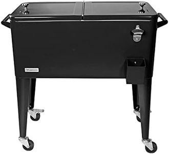 Pearington 80 Quart Rolling Ice Chest, Portable Patio Party Bar Drink Cooler Cart, with Shelf, Beverage Pool with Bottle Opener, Black