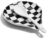 Spoon Rest for Stove Top, Ceramic Spoon Holder for Kitchen,Black & White