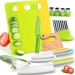 13 Pieces Kids Kitchen Knife Set-Kids Montessori Kitchen Set Cooking Sets Real-Toddler Safe Knife Set with Plastic Toddler Safe Knife Crinkle Cutter Kids Cutting Board Kids Birthday Gift