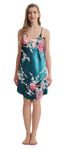Trifolium Kimono - Silky Satin Bath Gown with Peacock & Blossoms Print Chemise Teal Blue Factory Label S UK 10-12 (NG8701-S-TealBL-NT)