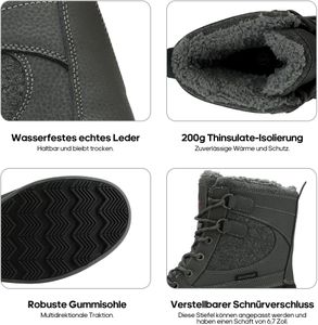 NORTIV 8 Men’s Waterproof Winter Snow Hiking Boots, Grey/Black, Size 10