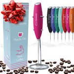 Elementi Electric Milk Frother with Stand - Drink Mixer Handheld & Drink Frother - Coffee Whisk - Pink Coffee Maker - Electric Frother - Espumador de Leche - Hand Frother with Stand (Hot Pink)