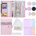 Budget Binder With Zipper Envelopes - A6 Budget Binder Wallet, Bulk Cash Envelope & Budget Planner Expense Sheets, Money saving binder Budget Book, Money binder, organizer & cash stuffing-Pink Leather