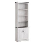 Prepac Rustic Ridge Bookcase with Doors, Washed White Storage Cabinet with Doors and Shelves, Accent Cabinet 26" W x 79.75" H x 12.5" D, ASBR-1630-1