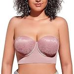 FallSweet Longline Strapless Bras for Bigger Bust Underwire Full Cup Wide Back Bra (Pink, 42DD)