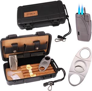 TOIKA Airtight Plastic Travel Cigar Humidor Case with Cutter and Lighter - Waterproof, Rugged, Crushproof -Holds up to 5 Cigars (Black)