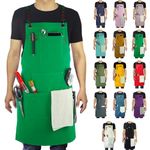 Stenffy Handmade Work Apron,Cotton Canvas,Multiple Pockets,Adjustable Cross Back Weight Apron,BBQ,Cafe,Kitchen,Painting,Carpenter,Artist Apron,Aprons for Men,Women,Sizes M to XXL,Green