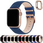 Fullmosa Compatible for Apple Watch Band 38mm 40mm 41mm with Case Real Leather Watch Strap for iWatch SE/SE2 Series 9 8 7 6 5 4 3 2 1 Men and Women, 38mm 40mm 41mm, Dark Blue + Rose Gold Buckle