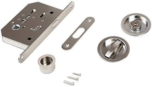 Emuca - Kit de serrure avec rosace ronde, serrure de condamnation pour porte coulissante, Ø57 mm, Acier, Nickel satiné