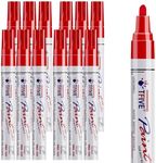 TFIVE Red Paint Pens Markers - 12 Pack Oil Based Permanent Marker, Medium Tip, Never Fade, Quick Dry, Waterproof Paint Pen for Rocks Painting, Wood, Fabric, Plastic, Canvas, Glass, Metal