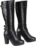 Milwaukee Leather MBL9422 Women's Tall Black Studded Strap Fashion Casual Boots with Platform Heel - 10