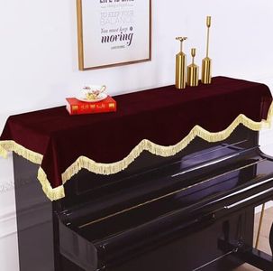 Luxury Velvet Upright Piano Top Cover, Beauties Factory Burgundy Red Dust Proof Protection with Tassels