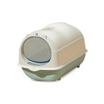 Foodie Puppies Cat Body Shape Litter Tray Box Flip Top Door Closed Tray with Scooper - (49x34x36cm) for Cat Pee and Potty Training, Anti-Splash, Hooded Litter Box Tray (White and Denim Blue)