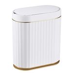 ELPHECO Bathroom Trash Can with Lid Waterproof Automatic Trash Can, 2 Gallon Slimline Smart Trash Can, 9 L Narrow Motion Sensor Trash Can for Bedroom, Bathroom, Kitchen, Office, White with Gold Trim