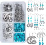 SUNNYCLUE 1 Box DIY 8 Pairs Star Moon Sun Earrings Dangle Making Starter Kit with Turquoise Beads Jewellery Making Accessories Supplies Adults Beginners Women DIY Bohemian Lucky Dangle Earring Craft