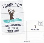 Hadley Designs 50 4x6 Rustic Deer Baby Shower Thank You Postcards Woodland Animals Bulk, Modern Cute Boho Blank Thanks Note Card For Girl or Boy Stationery Appreciation Set