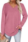 WIHOLL Pink Shirts for Women Trendy Tunic Tops Curve Hem Solid Color Rose S