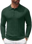 COOFANDY Men's Sweater Polo Long Sleeve Knit Polo Shirts Fashion Casual Button Golf T Shirts Green Christmas Sweater