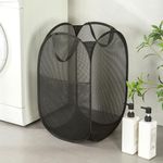 DAWNTREES Pop-Up Laundry Hamper Basket,Large Collapsible Mesh Storage Basket with Side Pocket,Applicable to Laundry, Bathroom, Kids Room, Dorm,Travel or Camping