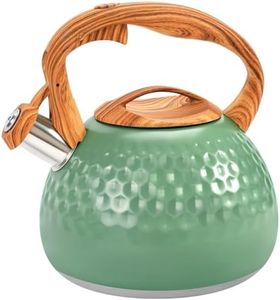 GGC Tea Kettle for Stove Top, Loud Whistling Kettle for Boiling Water Coffee or Milk, 3.1 Quart 3L Heavy Stainless Steel Green Tea Pot with Wood Pattern Handle, Unique Button Control Outlet